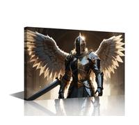 Wall Art for Living Room Warrior Wall Decorations Posters and Prints 1 Pieces An Angelic Knight Canvas Wall Decor Modern Bathed in Radiant Divine Light Home Decor Frame Ready to Hang 24x16 in