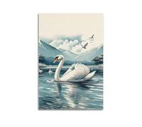 Wall Art for Modern Family Office Decor Canvas Posters - Ink Animal Story Swan Lake Creation 12x18inch(30x45cm) Unframe-style