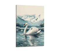 Wall Art for Modern Family Office Decor Canvas Posters - Ink Animal Story Swan Lake Creation 16x24inch(40x60cm) Frame-style
