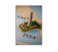 Wall Art for Modern Family Office Decor Canvas Posters - Landscape Miniature Pisa Tower On Map 08x12inch(20x30cm) Unframe-style
