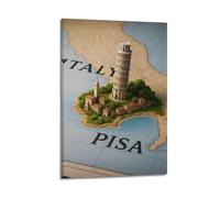 Wall Art for Modern Family Office Decor Canvas Posters - Landscape Miniature Pisa Tower On Map 12x18inch(30x45cm) Frame-style