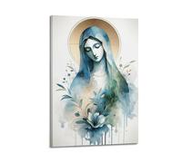 Wall Art for Modern Family Office Decor Canvas Posters - Religious Poster Watercolor Style Virgin Mary With Floral Elements Is Gentle And Pure Art Decorative Painting 08x12inch(20x30cm) Frame-style