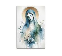 Wall Art for Modern Family Office Decor Canvas Posters - Religious Poster Watercolor Style Virgin Mary With Floral Elements Is Gentle And Pure Art Decorative Painting 20x30inch(50x75cm) Unframe-style