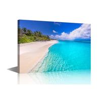 Wall Art for Office Colorful Nature Sea Sand Sky View Picture Print On Canvas Palm Trees Over Blue Azure Ocean Lagoon Poster for Home Student Dormitory Rooms Decor Ready to Hang 1 Panel (16" Wx24 H)