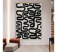 Wall Art Framed Print Original Mid Century Modern Pictures on Canvas Vintage Painting Line Painting Black Wall Art Living Room 80x133cm/32x52inch With Golden Framed Ready to Hang