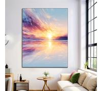 Wall Art Framedless Canvas - Modern Abstract Sunset on the water Print,yellow Bedroom Wall Decor, Wall Art for Living Room, Hallway, or Kids’ Room 70 x 100 cm
