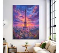 Wall Art Framedless Canvas - Romantic City Eiffel Tower sunset Print,Purple Bedroom Wall Decor, Wall Art for Living Room, Hallway, or Kids’ Room 60 x 90 cm