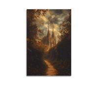 Wall Art Hanging Paintings Mysterious Medieval Forest Castle Dark Academy Style Vintage Gothic Canvas Posters for Dormitory Bedroom Wall Decor 16x24inch(40x60cm)