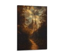 Wall Art Hanging Paintings Mysterious Medieval Forest Castle Dark Academy Style Vintage Gothic Canvas Posters for Dormitory Bedroom Wall Decor 24x36inch(60x90cm)