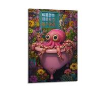 Wall Art Hanging Paintings Octopus in A Bathtub Funky Eclectic Quirky Luxury Bathroom Decor Unique Coastal Sea Life Animal Artwork Print Poster 08x12inch(20x30cm)
