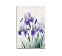 Wall Art Hanging Paintings Watercolor Iris Purple Blue Floral Botanical Print Black Minimal Modern Cottage Decor For Living Room Bedroom Bathroom Office Entryway 24x36inch(60x90cm)