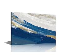 Wall Art Home Decor Pictures 1 Piece Canvas Wall Art Minimalist Decoration White and Blue Marble Texture Decor Contemporary Art for Family Office Gallery Stretched and Framed Ready to Hang(18"Wx12"H)