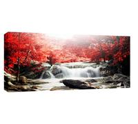 WALL ART INTERIORS Large Red Forest Waterfall Landscape Box Canvas 107cm x 52cm ready to hang
