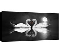 WALL ART INTERIORS Large Two Swans Moonlight Canvas 103 x 52 cm mounted and ready to hang 3cm frame depth