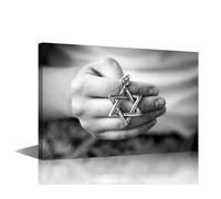 Wall Art Judaism Home Decor Living Room Magen David Key Chain Canvas Painting Wall Art David Star Picture Religious Artwork Premium Quality Poster Wall Art Framed Stretched Ready to Hang 18x12 in