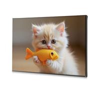 Wall Art Kitten With Toy Fish: Playful Moment Canvas Decorative Picture Baptism Decorations Farmhouse Decor(30x40cm)