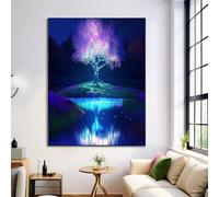Wall Art Lake Shining Tree Painting Magical Landscape In Blue Green Pictures Print On Canvas Cattle The Picture Decor Poster For Home Modern Decoration Living Room