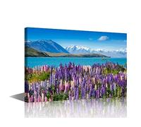 Wall Art Lanvender Field by The Lake Wall Decoration for Living Room Wall Paintings Home Decor Canvas Wall Art Modern Artwork Giclee Wooden Framed Ready to Hang (24" W x 16" H)