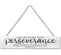 Wall Art Let Us Run With Perseverance Rustic Wooden Signs Plaque Hanging Wood Decoration Sign Wall Art Kitchen Cafe Pub Garage Home Decor Gift 6x16 inch