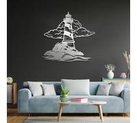 Wall Art Metal Decor Lighthouse, Ocean Lighthouse Hanging, Lighthouse, Nautical Decor, Modern Home Decor, Housewarming Gift, Home Decor for Living Room (Silver, 39"x37" | 100x95cm)