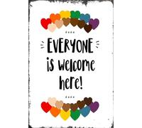 Wall Art Metal Everyone Is Welcome Here Diversity Posters, Kindness For Classroom All Are Wall Art Metal 8x12 inch