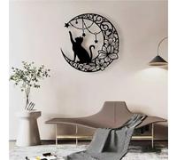 wall art-Modern Minimalist Art Metal wall Decor Moon and Black Cat Silhouette-Gothic Boho with Crescent Moon,Stars & Sitting for Indoor Outdoor Garden,Living Room,Patio,Balcony H