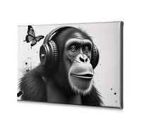 Wall Art Monkey With Headphones Listening To Music. Canvas Decorative Picture Bathroom Decor Bathroom Decor(30x40cm)