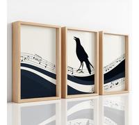 Wall Art Music Prints for Home Decor Silhouette Musical Note Bird Crow Singing Elegant Canvas Prints Artwork Hanging Pictures for Bedroom Bathroom Living Room Hallway or Office, 21 x 29.7 cm