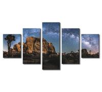 Wall Art Painting 5 Panels The Milky Way Arch above Joshua Tree Print on Canvas for Home Wall Decoration Frame Ready to Hang 60"W x 32"H