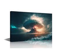 Wall Art Paintings Explosion Nuclear Bomb in Ocean Pictures 1 Panel Prints on Canvas Living Room House Modern Decor Giclee Artwork Stretched and Framed Ready to Hang(24" Wx36 H)