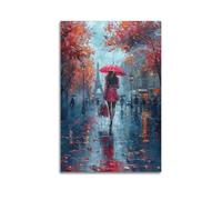 Wall Art Picture Print Landscape Oil Painting Poster. Women Holding Umbrellas on The Streets of Paris with Eiffel Tower Modern Family for Living Room Decor 08x12inch(20x30cm)