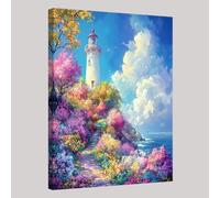 Wall Art Picture Print on Canvas 60 x 40 cm Coast Lighthouse Blue Framed Artwork 1 Pieces Canvas Wall Art Waterproof Modern Home Decor Ready to Hang Poster and Prints