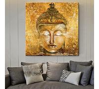 Wall Art Pictures Canvas Painting Gold Buddha Head on Canvas Home Decor Wall Poster Buddha Prints for Living Room Wall Decoration Frameless (no frame 60x60cm)