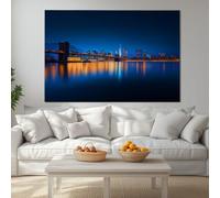 Wall Art Pictures Night Bridge City Skyline on Canvas Painting, Home Decor Poster - Urban Landscape Prints Large Artwork for Living Room Wall Decoration 120 x 60 cm (L x W) Frameless