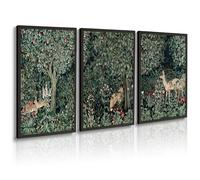 Wall Art Poster with Forest Animals, William Morris, Deer, Fox, Rabbit, Large Canvas Prints, Wall Art, Nature, Forest, Tree, Green Pictures, Vintage, Dark Academy, Bathroom, Wall Decor, 40.6 cm