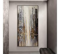 Wall Art, Posters Prints Handmade Gold Silver Fantasy City Oil Painting On Canvas Large Size Modern Abstract Vertical Art Picture For Home Wall Decor 70x100cm