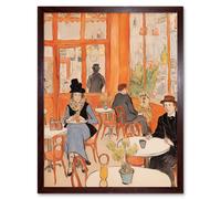 Wall Art Print A Bustling Parisian Cafe in the Style of Toulouse Lautrec Paris French Orange Art Framed Artery8 Brown W12 inch x H16 inch