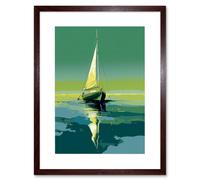 Wall Art Print A Sailboat on a Calm Sea Under a Cloudless Sky Artwork Framed 9X7 Inch Artery8 Brown W7 inch x H9 inch