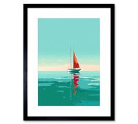 Wall Art Print A Sailboat with a Red Sail Sailing on a Calm Sea Artwork Framed 9X7 Inch Artery8 Black W7 inch x H9 inch