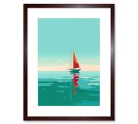 Wall Art Print A Sailboat with a Red Sail Sailing on a Calm Sea Artwork Framed 9X7 Inch Artery8 Brown W7 inch x H9 inch