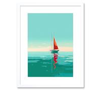 Wall Art Print A Sailboat with a Red Sail Sailing on a Calm Sea Artwork Framed 9X7 Inch Artery8 White W7 inch x H9 inch