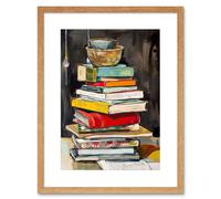 Wall Art Print A Stack of Recipe Cookbooks with Bowls on Top Artwork Framed 9X7 Inch Artery8 Beige W7 inch x H9 inch