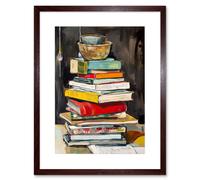 Wall Art Print A Stack of Recipe Cookbooks with Bowls on Top Artwork Framed 9X7 Inch Artery8 Brown W7 inch x H9 inch