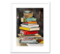 Wall Art Print A Stack of Recipe Cookbooks with Bowls on Top Artwork Framed 9X7 Inch Artery8 White W7 inch x H9 inch