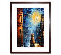 Wall Art Print A Street Cat Named Desire Palette Knife Oil Painting Ginger Cat Village Night Artwork Framed 9X7 Inch Artery8 Brown W7 inch x H9 inch