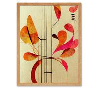 Wall Art Print Abstract Autumnal Boho Leaves and Musical Music Staff Lines Cream Pink Copper Yellow Art Framed Artery8 Light Oak W12 inch x H16 inch