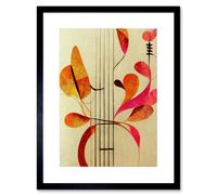 Wall Art Print Abstract Autumnal Boho Leaves and Musical Music Staff Lines Cream Pink Copper Yellow Artwork Framed 9X7 Inch Artery8 Black W7 inch x H9 inch
