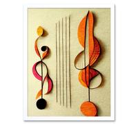 Wall Art Print Abstract Autumnal Boho Music Clefs and Staff Musical Cream Copper Pink Yellow Art Framed Artery8 White W12 inch x H16 inch