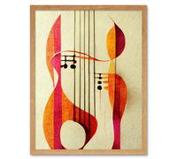 Wall Art Print Abstract Autumnal Boho Musical Music Symbol Clef in Cream Pink Copper Yellow Art Framed Artery8 Light Oak W12 inch x H16 inch