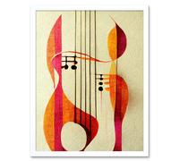 Wall Art Print Abstract Autumnal Boho Musical Music Symbol Clef in Cream Pink Copper Yellow Art Framed Artery8 White W12 inch x H16 inch
